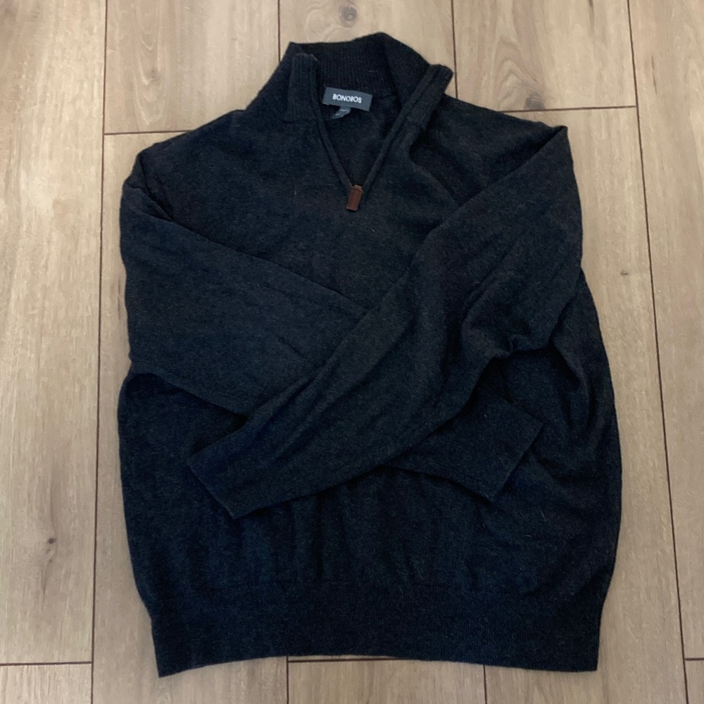Bonobos Men's Cotton Cashmere Quarter Zip Sweater Charcoal Grey